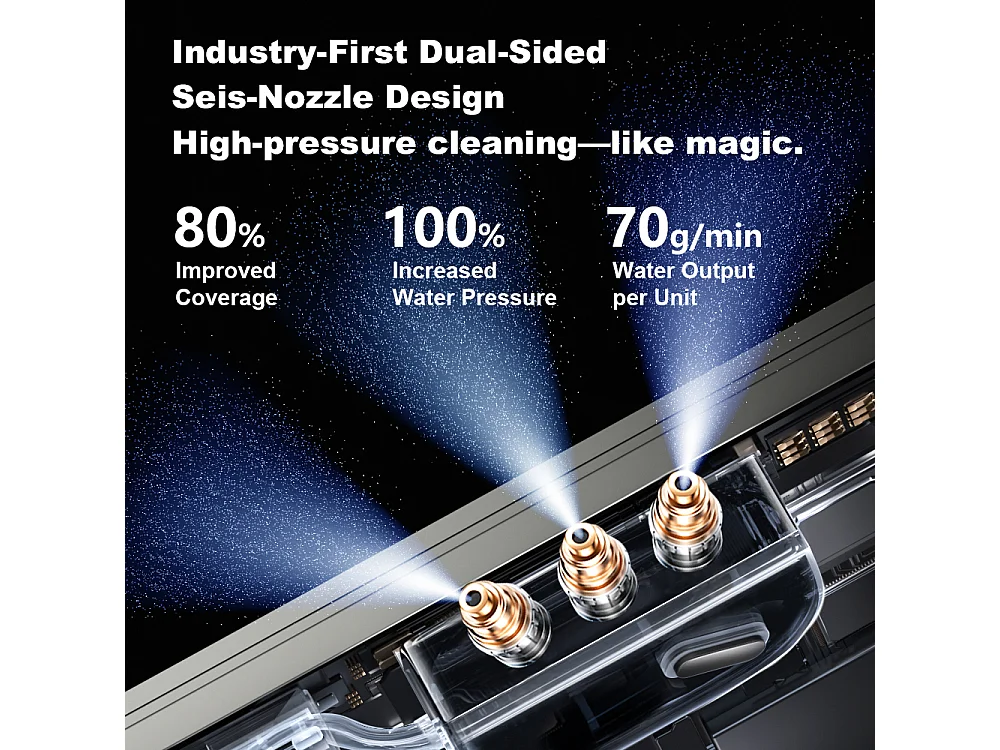 Robot lave-vitres S9, avec 2 brosses rotatives, pompe à eau à 6 jets, moteur sans balais, aspiration de 9 kPa, 8 micro-interrupteurs,app, instructions vocales.
