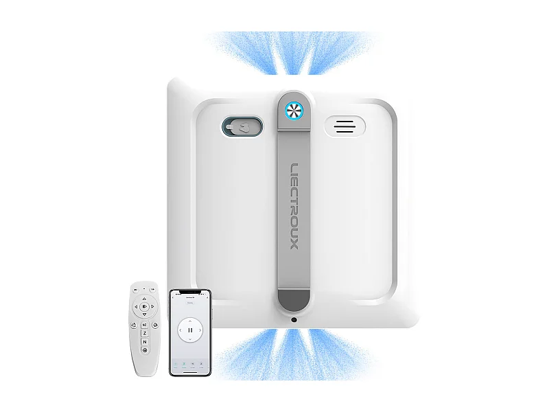 Robot lave-vitres S9, avec 2 brosses rotatives, pompe à eau à 6 jets, moteur sans balais, aspiration de 9 kPa, 8 micro-interrupteurs,app, instructions vocales.