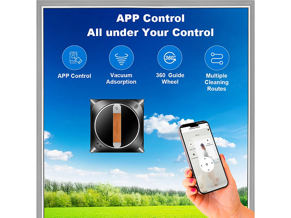 Aspirateur robot YW910 : Le meilleur robot de nettoyage intelligent pour fenêtres hautes avec protection anti-chute,APP