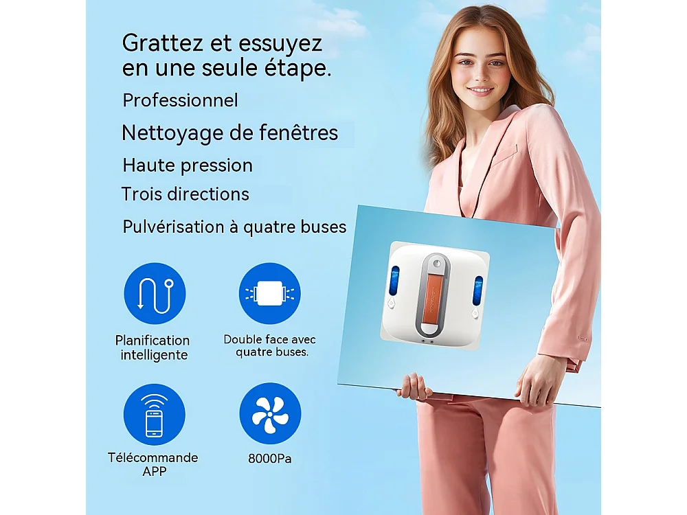 Robot nettoyeur de fenêtres Liectroux S11, Pulvérisation d'eau 4 directions, Robot nettoyeur pour vitres, sols et carreaux de murs domestiques