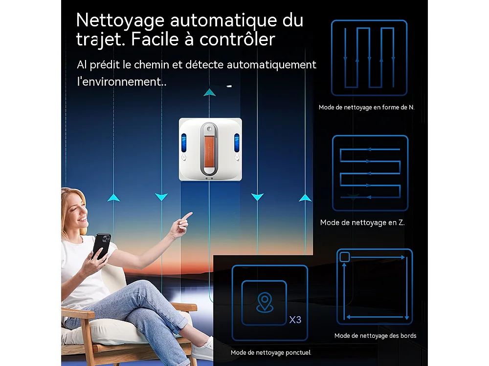 Robot nettoyeur de fenêtres Liectroux S11, Pulvérisation d'eau 4 directions, Robot nettoyeur pour vitres, sols et carreaux de murs domestiques