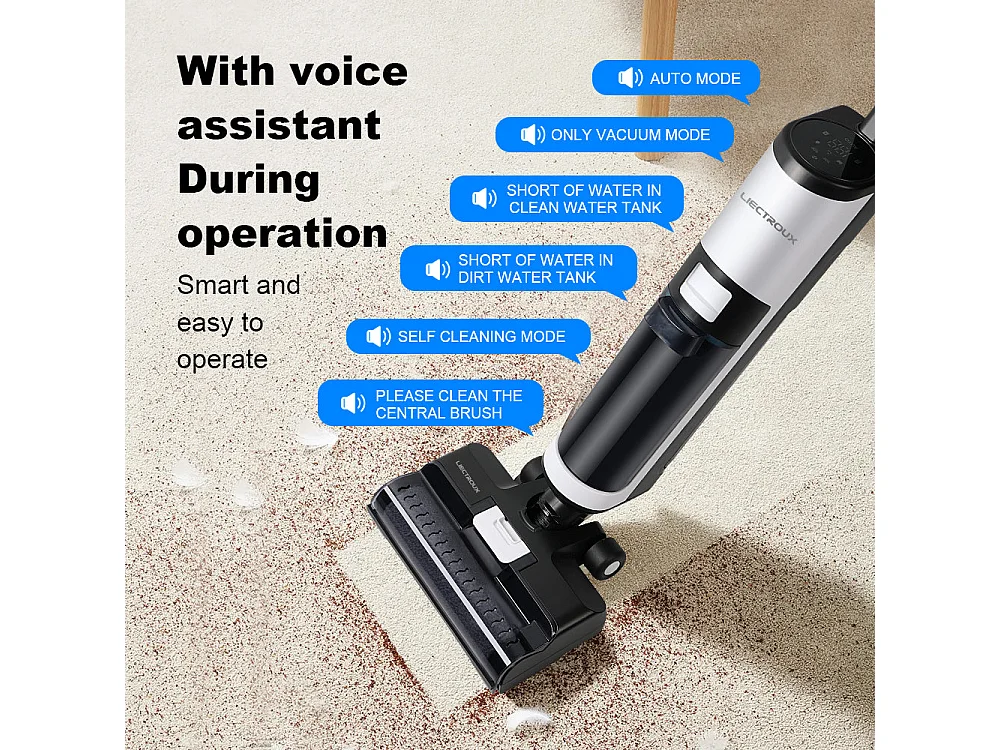 Aspirateur eau et poussière sans fil portatif i7 Pro, autonettoyant, autoséchant, avec guide vocal