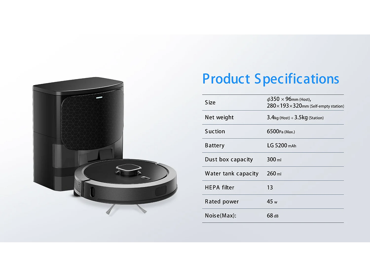 Aspirateur robot G7 avec bac à poussière à vidage automatique, navigation laser, 5 cartes enregistrées, 5200 mAh, 6500 Pa,