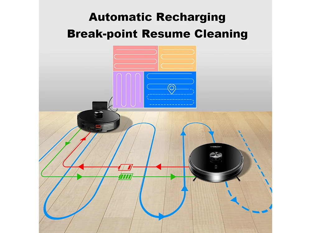 Nouveau robot aspirateur laser modèle X6 avec bac à poussière 2 en 1, 5 cartes enregistrées,, configuration de mur virtuel via application, 6500 Pa