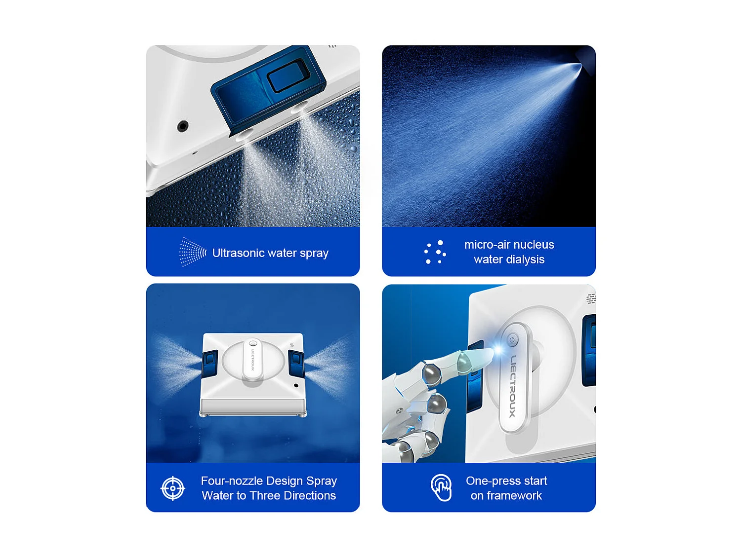 Aspirateur robot Liectroux pour vitres YW-509 , aspirateur automatique avec réservoir d'eau à 4 éléments, application connectée, guidage vocal,