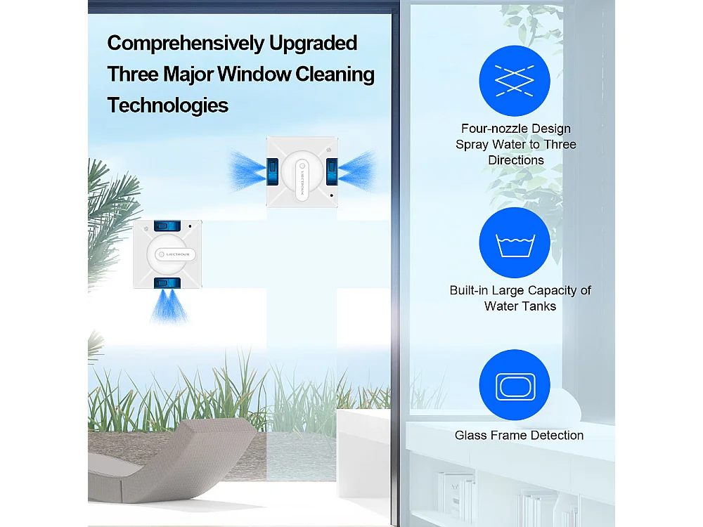 Aspirateur robot Liectroux pour vitres YW-509 , aspirateur automatique avec réservoir d'eau à 4 éléments, application connectée, guidage vocal,