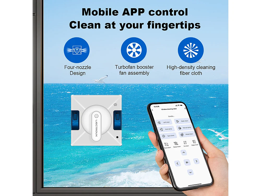 Aspirateur robot Liectroux pour vitres YW-509 , aspirateur automatique avec réservoir d'eau à 4 éléments, application connectée, guidage vocal,