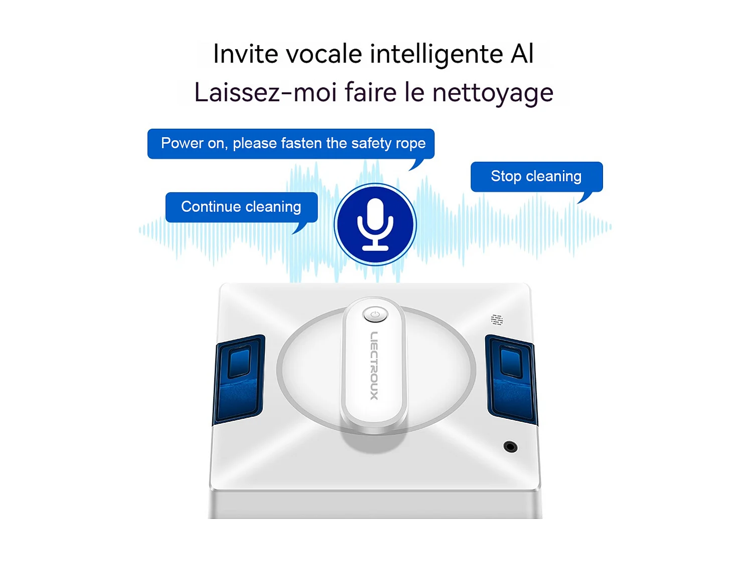LIECTROUX Robot Lave Vitres YW509 – Pulvérisation 4 Buses / 3 Directions – Réservoir 100mL – 3800Pa – APP – Triple Sécurité