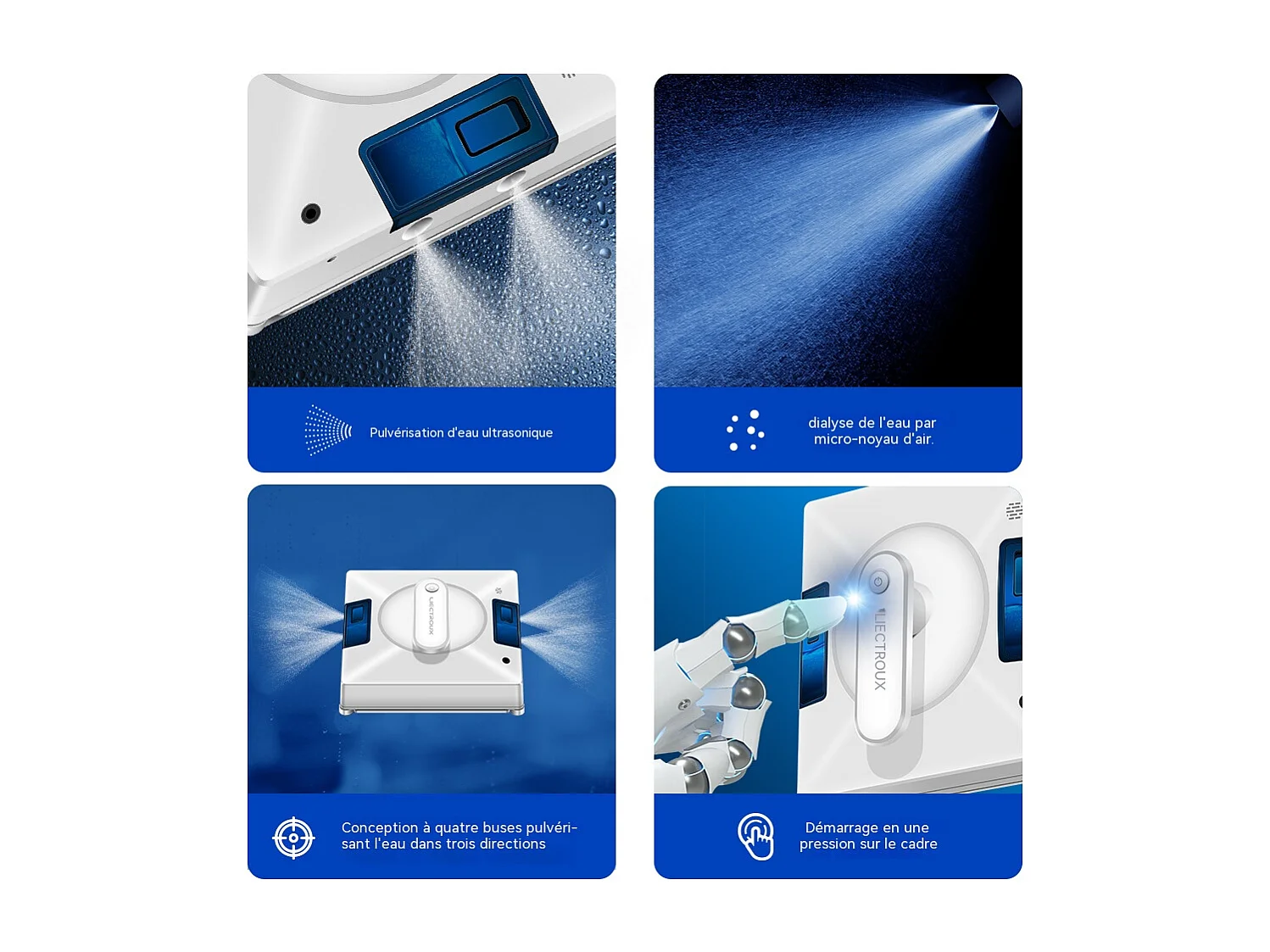 LIECTROUX Robot Lave Vitres YW509 – Pulvérisation 4 Buses / 3 Directions – Réservoir 100mL – 3800Pa – APP – Triple Sécurité