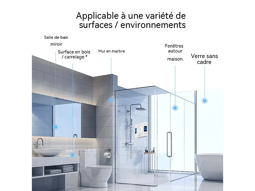LIECTROUX Robot Lave Vitres YW509 – Pulvérisation 4 Buses / 3 Directions – Réservoir 100mL – 3800Pa – APP – Triple Sécurité
