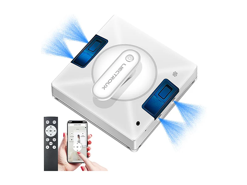 LIECTROUX Robot Lave Vitres YW509 – Pulvérisation 4 Buses / 3 Directions – Réservoir 100mL – 3800Pa – APP – Triple Sécurité