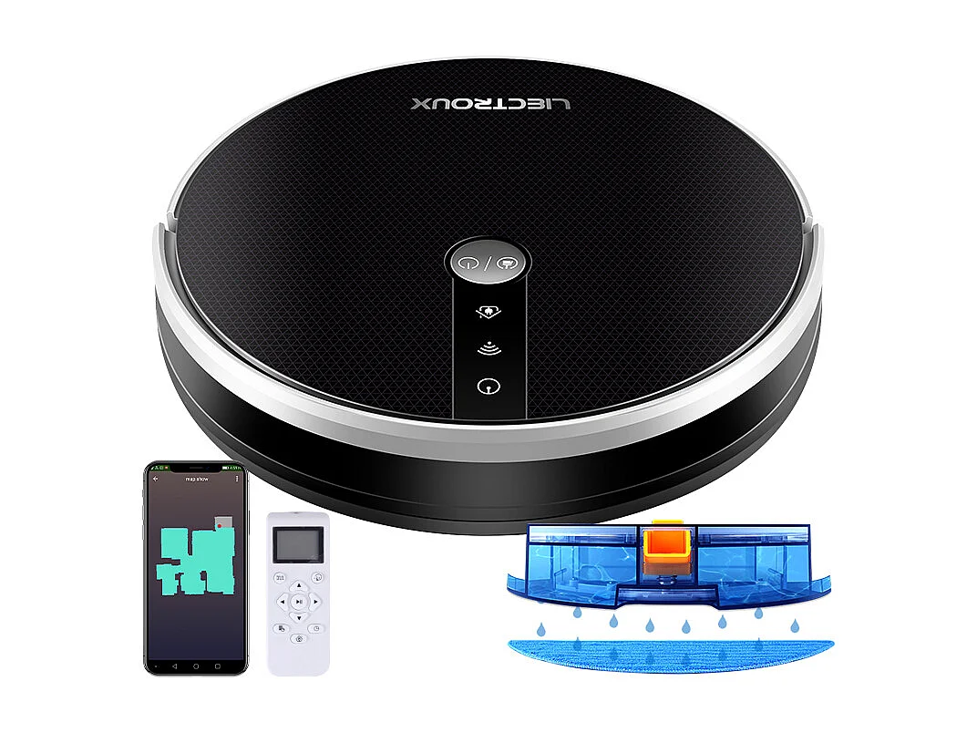 Aspirateur robot C30B à navigation gyroscopique, avec guidage vocal, app,ac à poussière de 600 ml et puissance d'aspiration de 6 000 Pa.