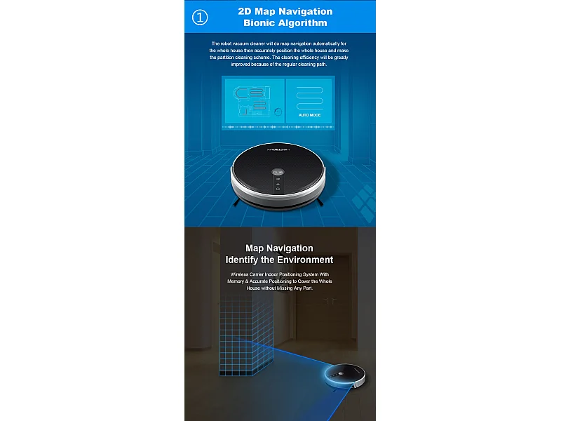 Aspirateur robot C30B à navigation gyroscopique, avec guidage vocal, app,ac à poussière de 600 ml et puissance d'aspiration de 6 000 Pa.