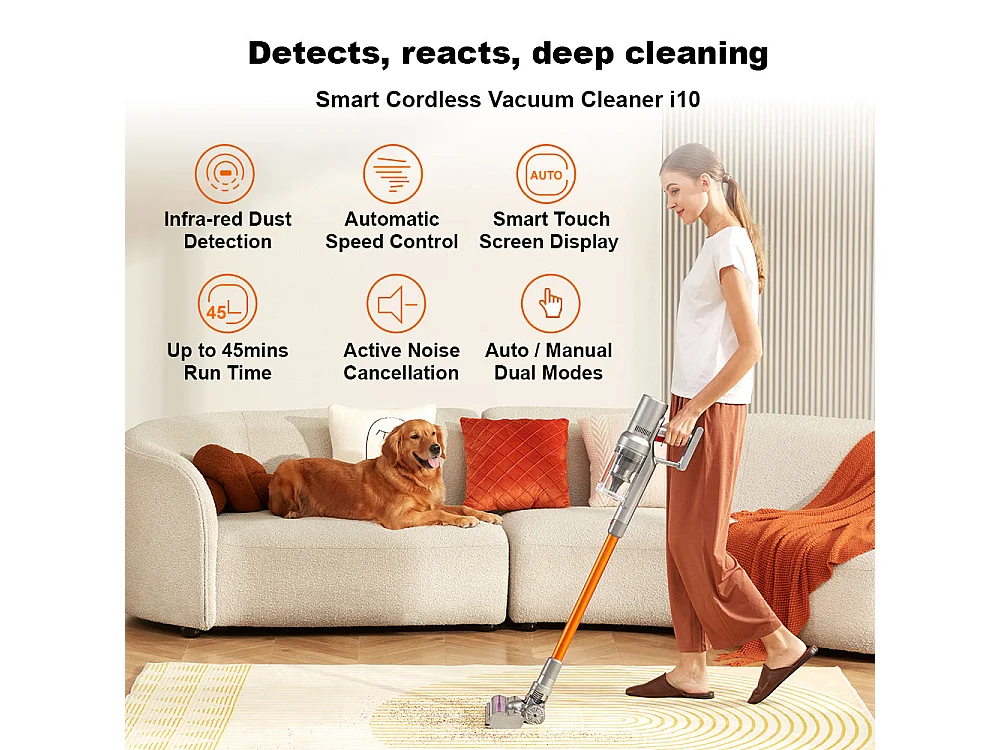 Aspirateur intelligent sans fil portable i10 avec puissance maximale de 27 000 Pa et éclairage LED