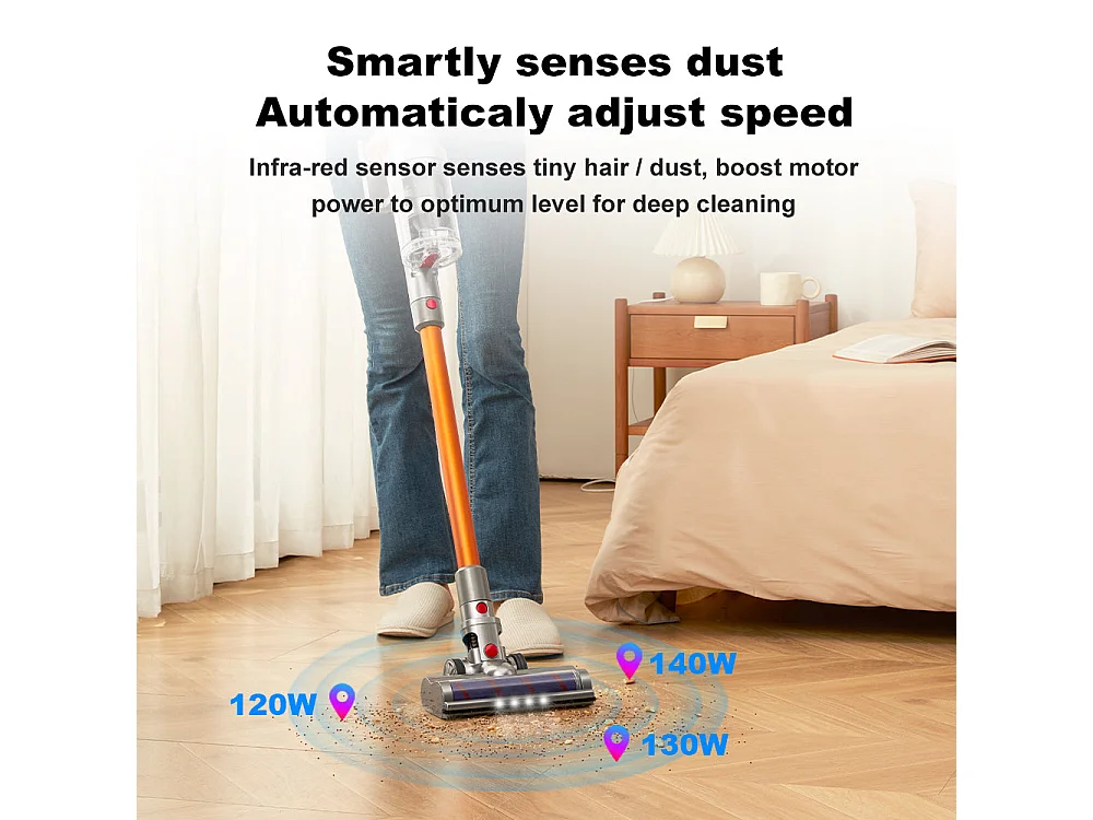 Aspirateur intelligent sans fil portable i10 avec puissance maximale de 27 000 Pa et éclairage LED