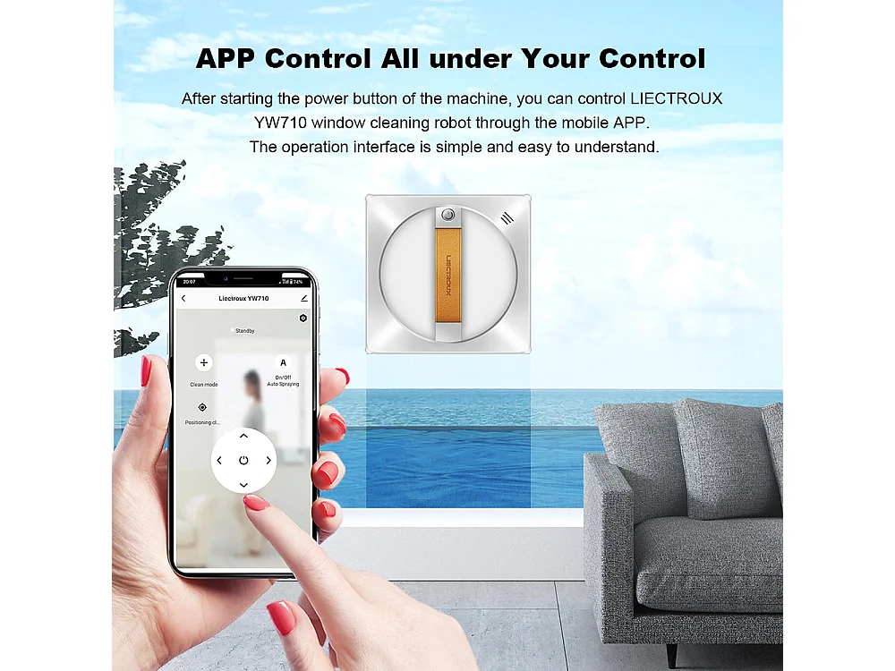 Aspirateur robot YW710 Nettoyeur automatique double face à jet d'eau, tuya app, guidage vocal, nettoyage automatique des vitres avec ou sans cadre