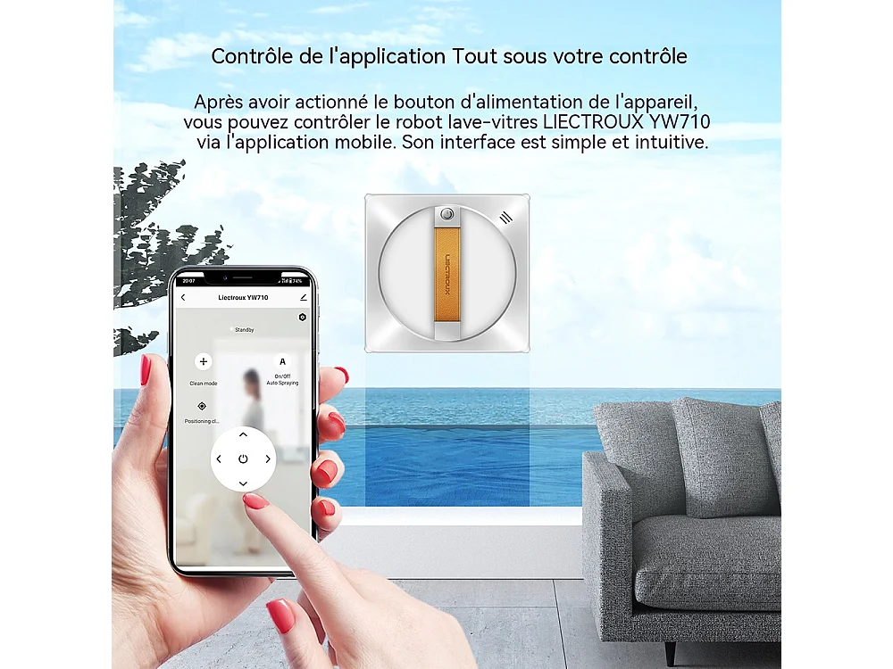 Robot Lave-Vitre - LIECTROUX - YW710 - Double Pulvrisation - Assistant vocal - Vitesse 3,5 minm
