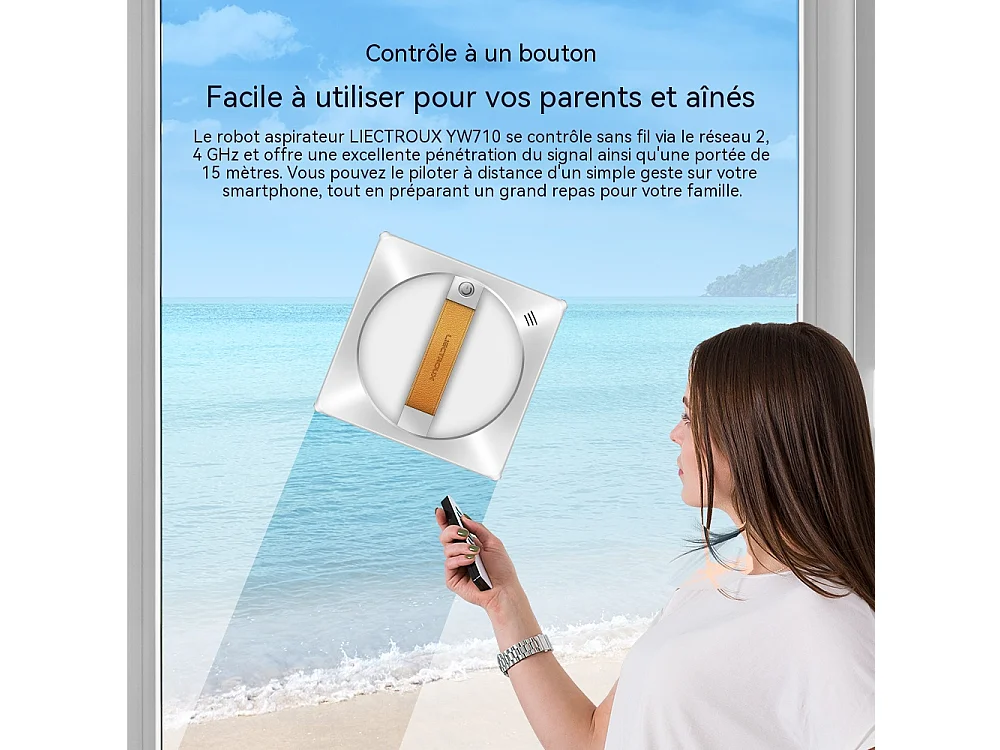 Robot Lave-Vitre - LIECTROUX - YW710 - Double Pulvrisation - Assistant vocal - Vitesse 3,5 minm