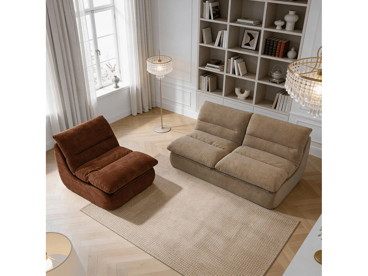 Coco Living Nuvia Living Set 3-Sitzer - Sand und Schokolade