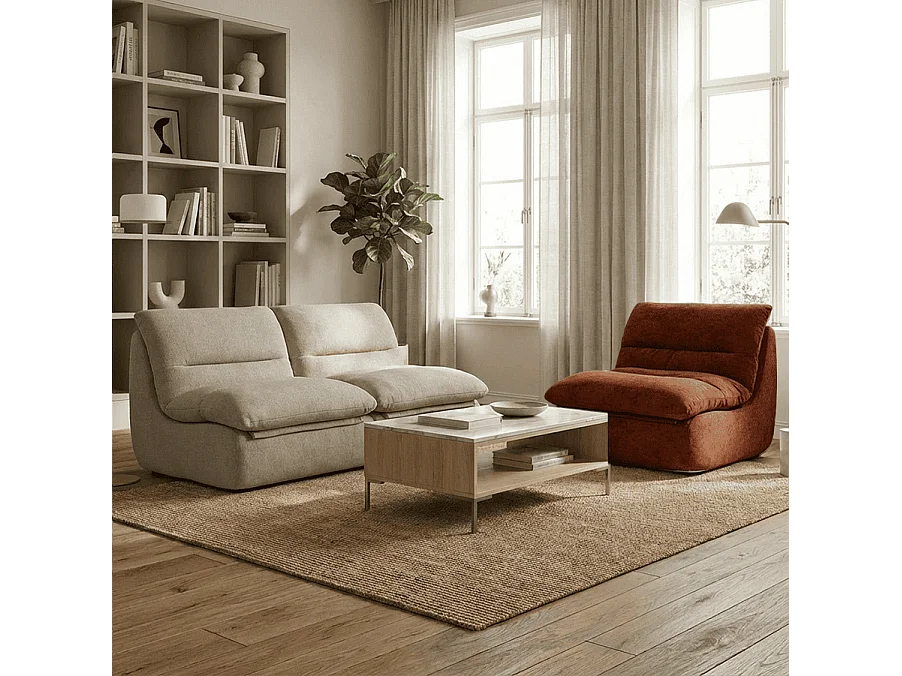 Coco Living Nuvia Living Set 3-Sitzer - Sand und Schokolade