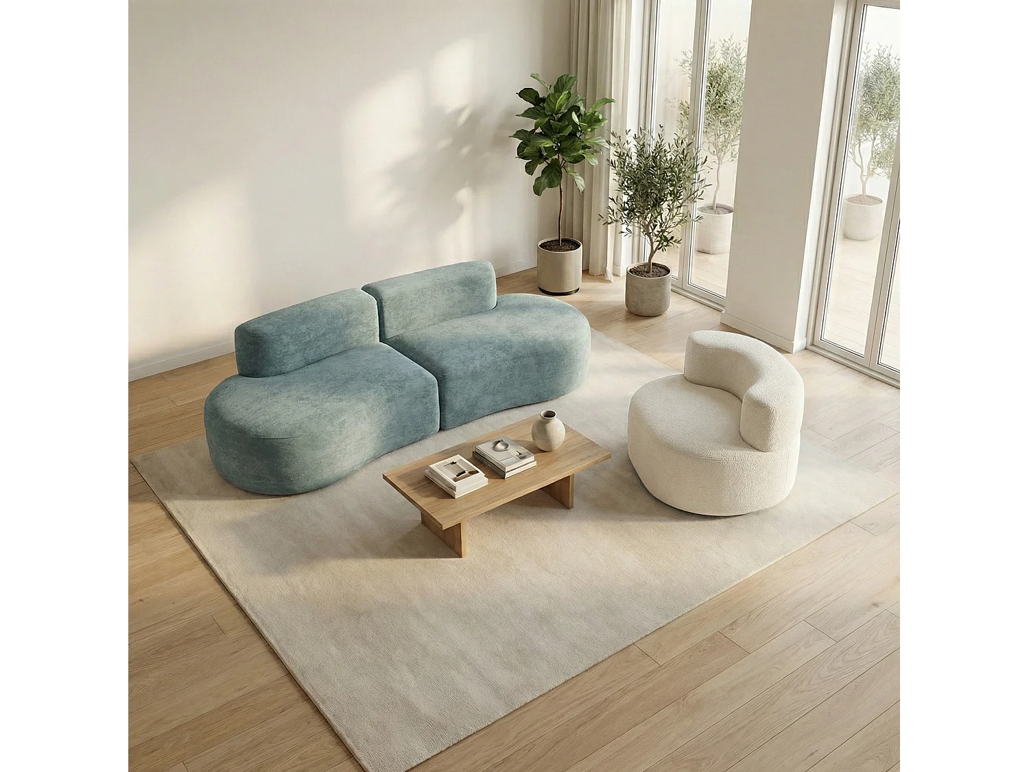 Coco Living Pack Lounge Canapé et fauteuil - sauge et blanc