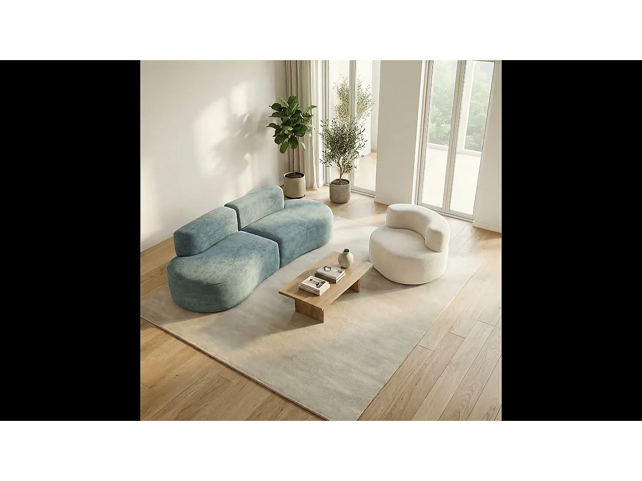 Coco Living Zestaw Lounge sofa i fotel – szałwia i biały