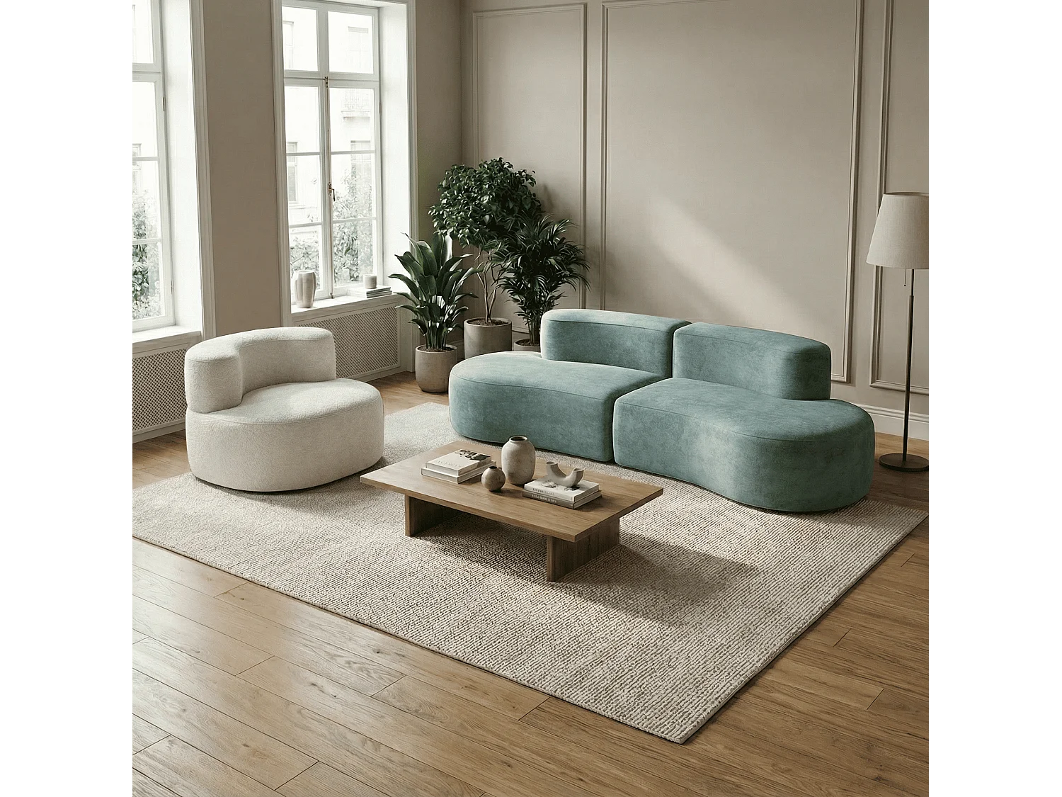 Coco Living Pack Lounge Canapé et fauteuil - sauge et blanc