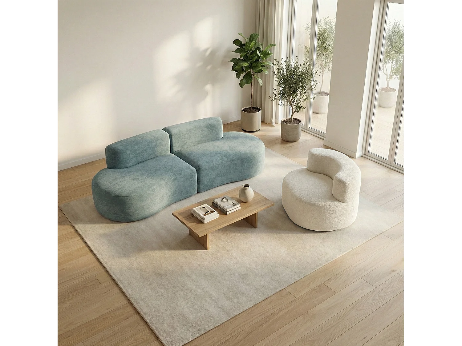 Coco Living Pack Lounge Canapé et fauteuil - sauge et blanc