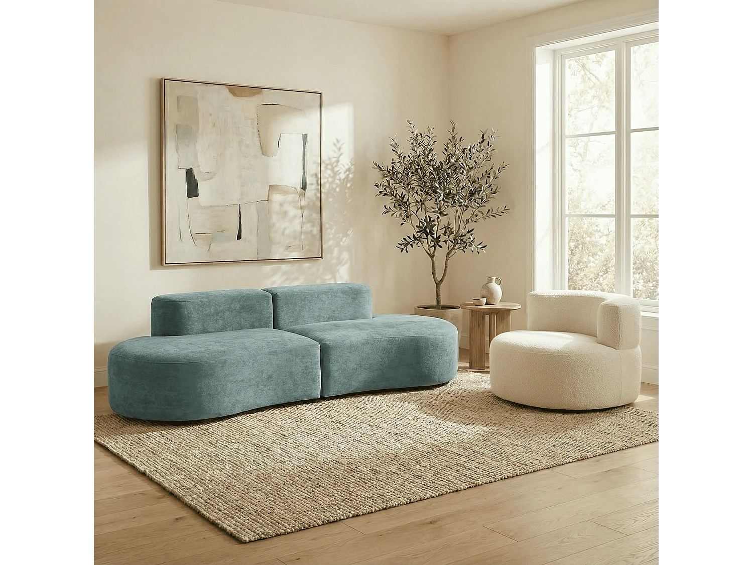 Coco Living Pack Lounge Canapé et fauteuil - sauge et blanc