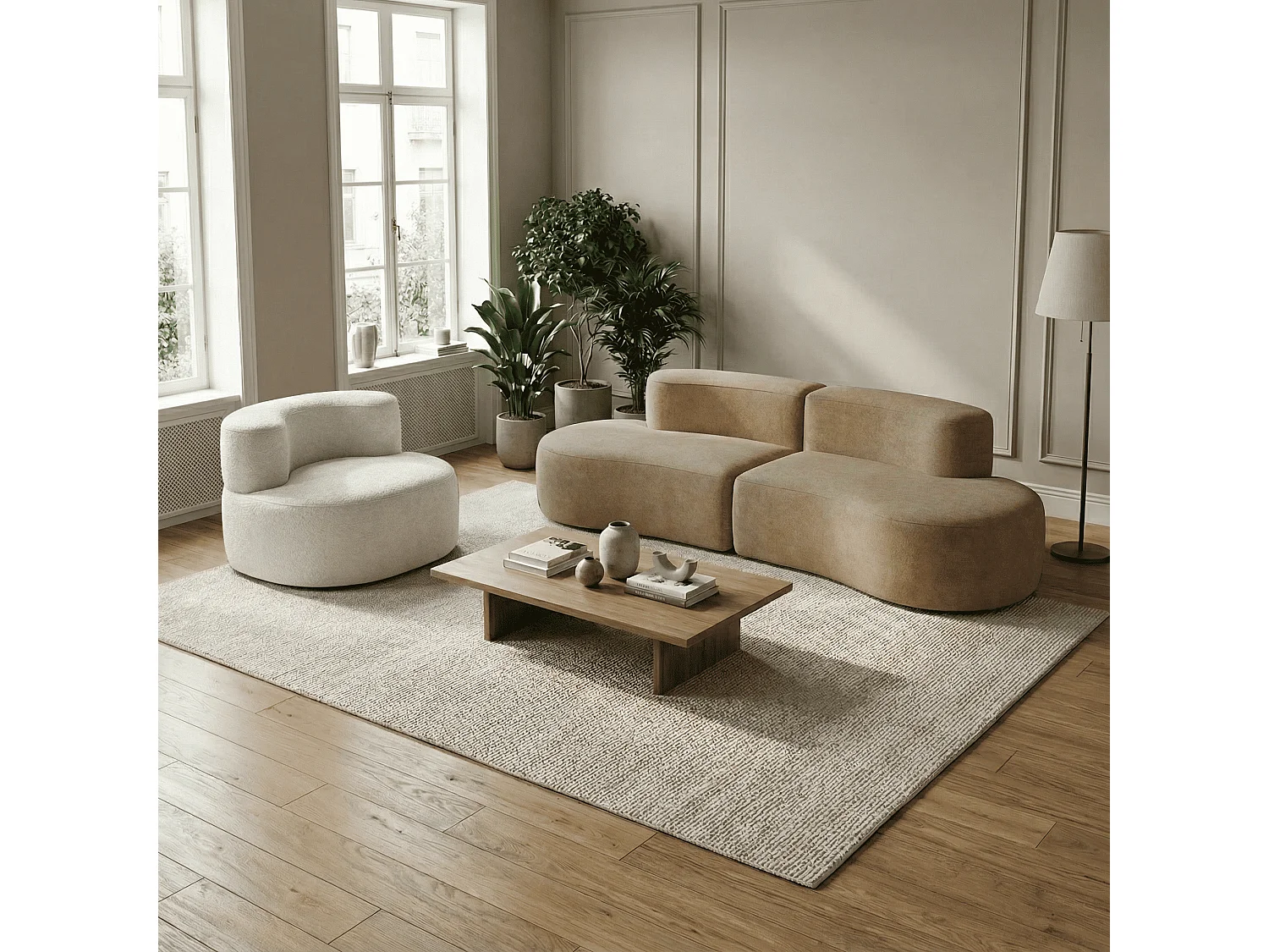 Lounge-Set Sofa und Sessel - Sand und Weiß