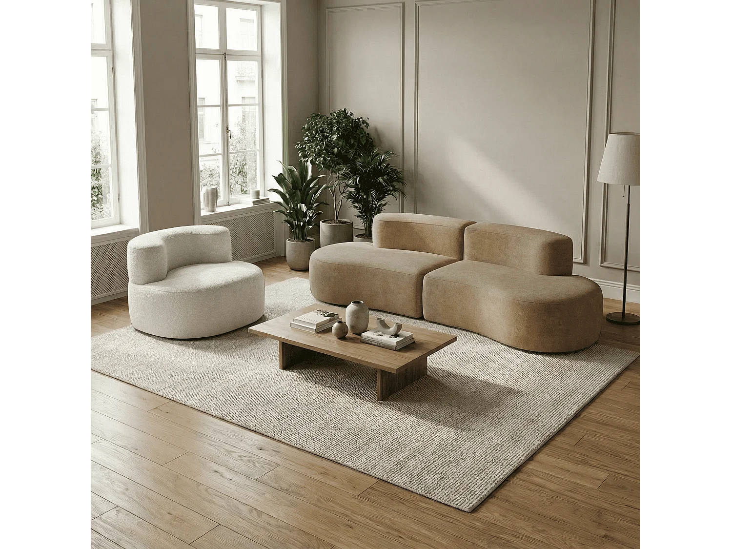 Coco Living Lounge-Set Sofa und Sessel - Sand und Weiß