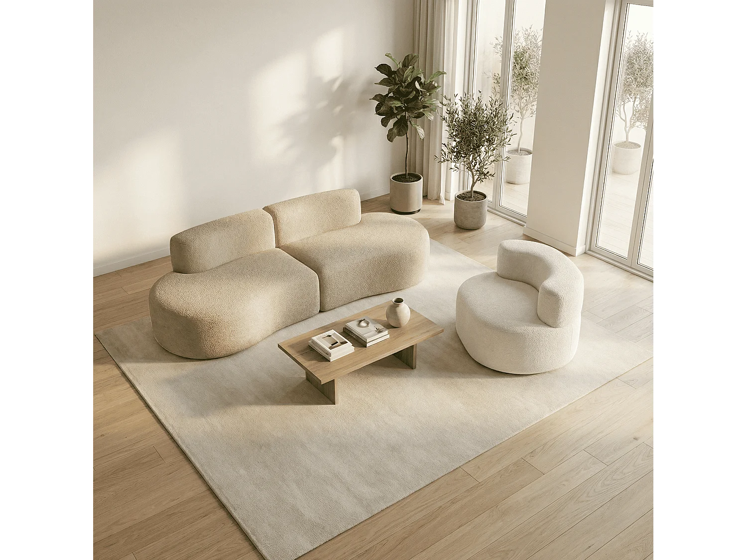 Coco Living Lounge-Set Sofa und Sessel - Sand und Weiß