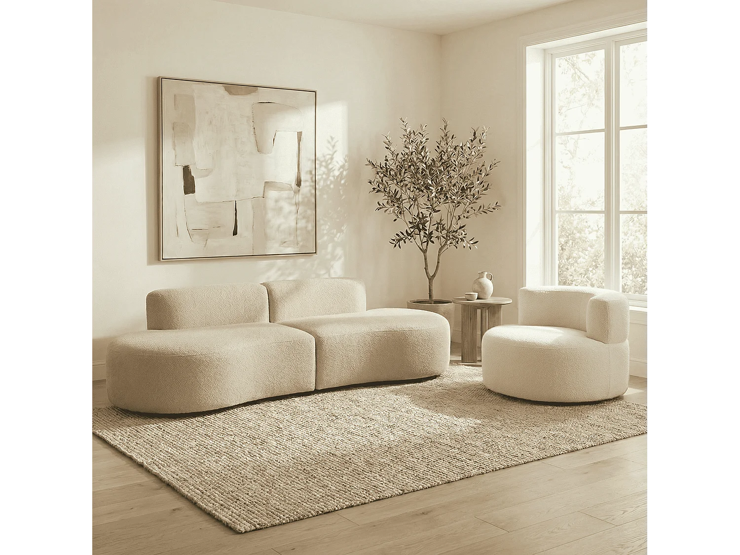 Coco Living Lounge-Set Sofa und Sessel - Sand und Weiß