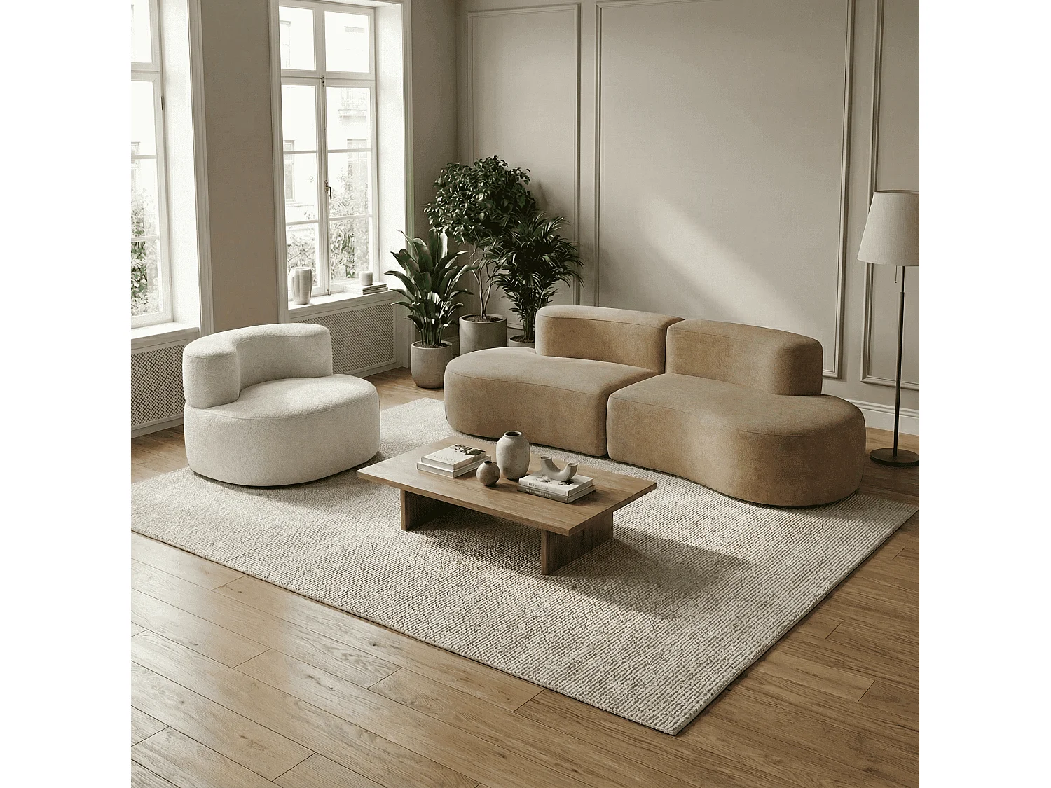 Pack lounge canapé et fauteuil - sable et blanc