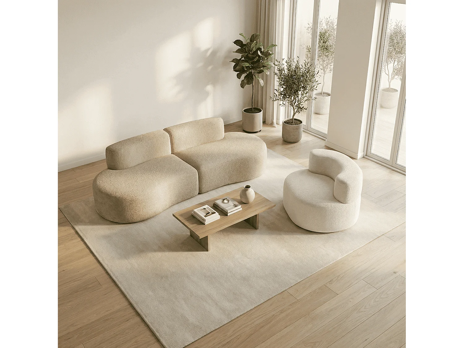 Pack lounge canapé et fauteuil - sable et blanc