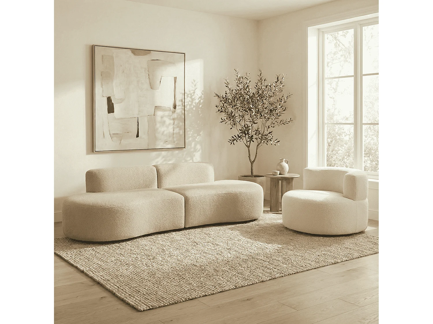Pack lounge canapé et fauteuil - sable et blanc