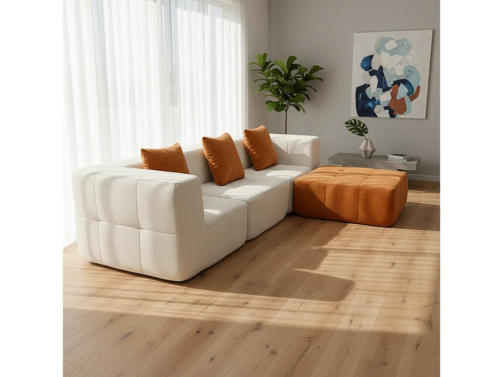 Sofa Eden Kompletny 3-osobowa – biały pomarańczowy