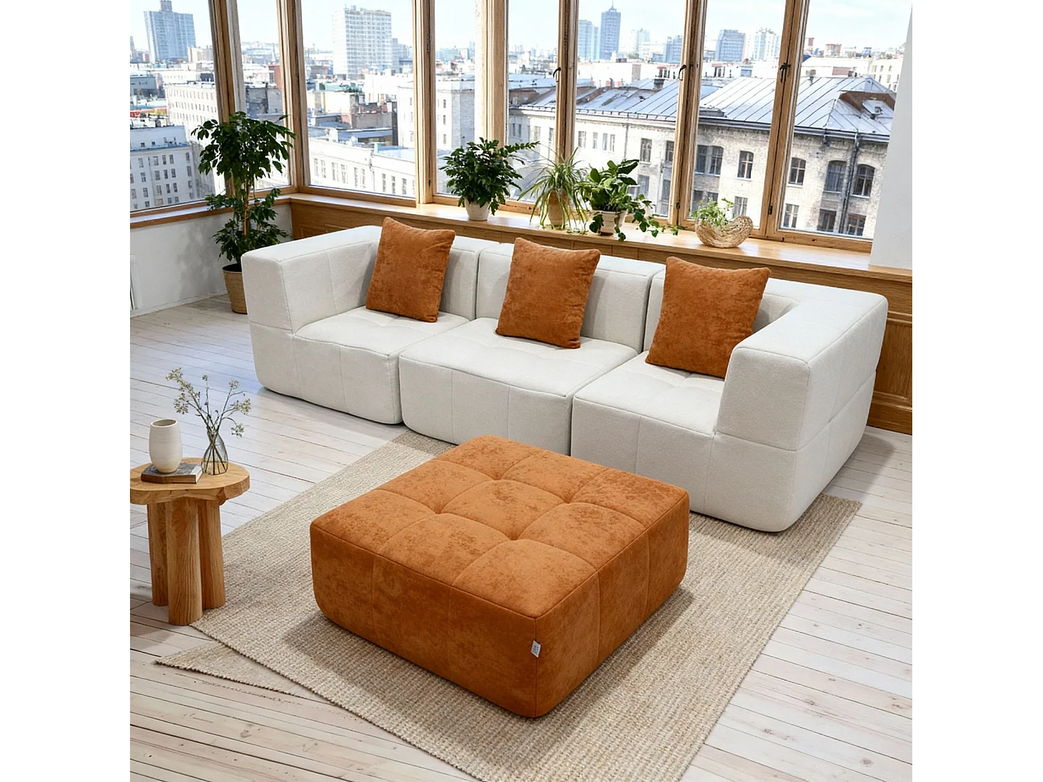 Sofa Eden Kompletny 3-osobowa – biały pomarańczowy