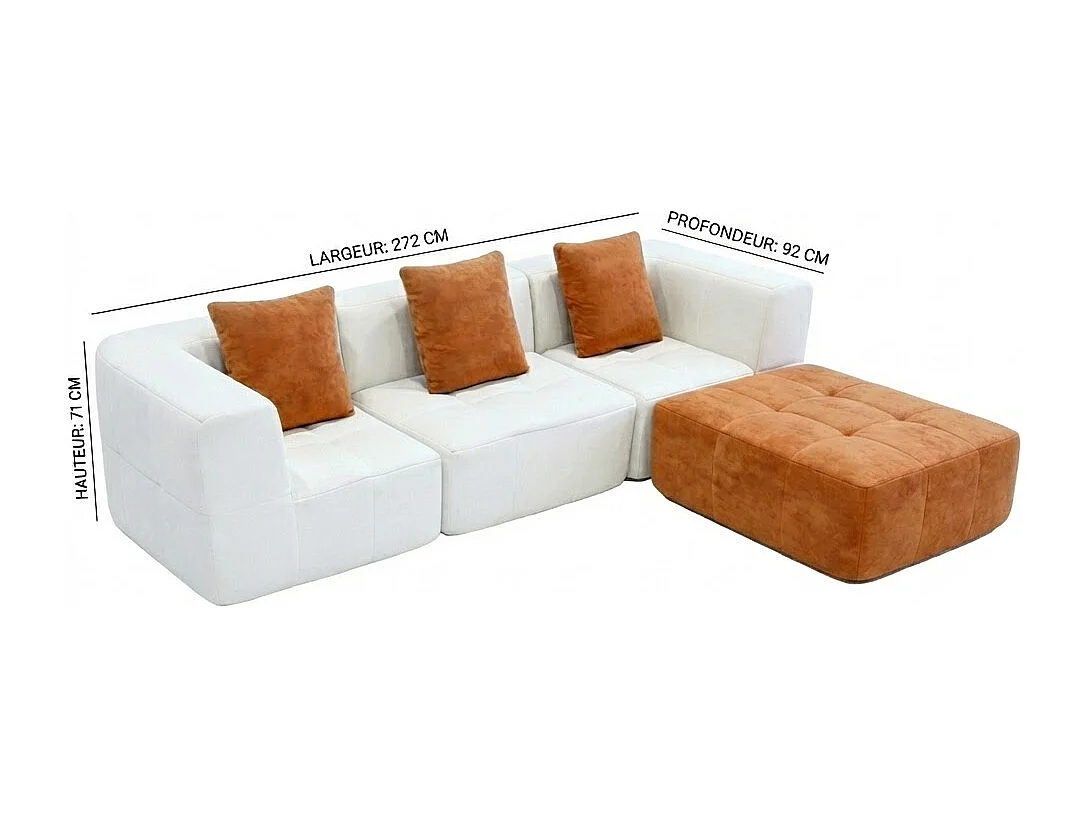Sofa Eden Kompletny 3-osobowa – biały pomarańczowy
