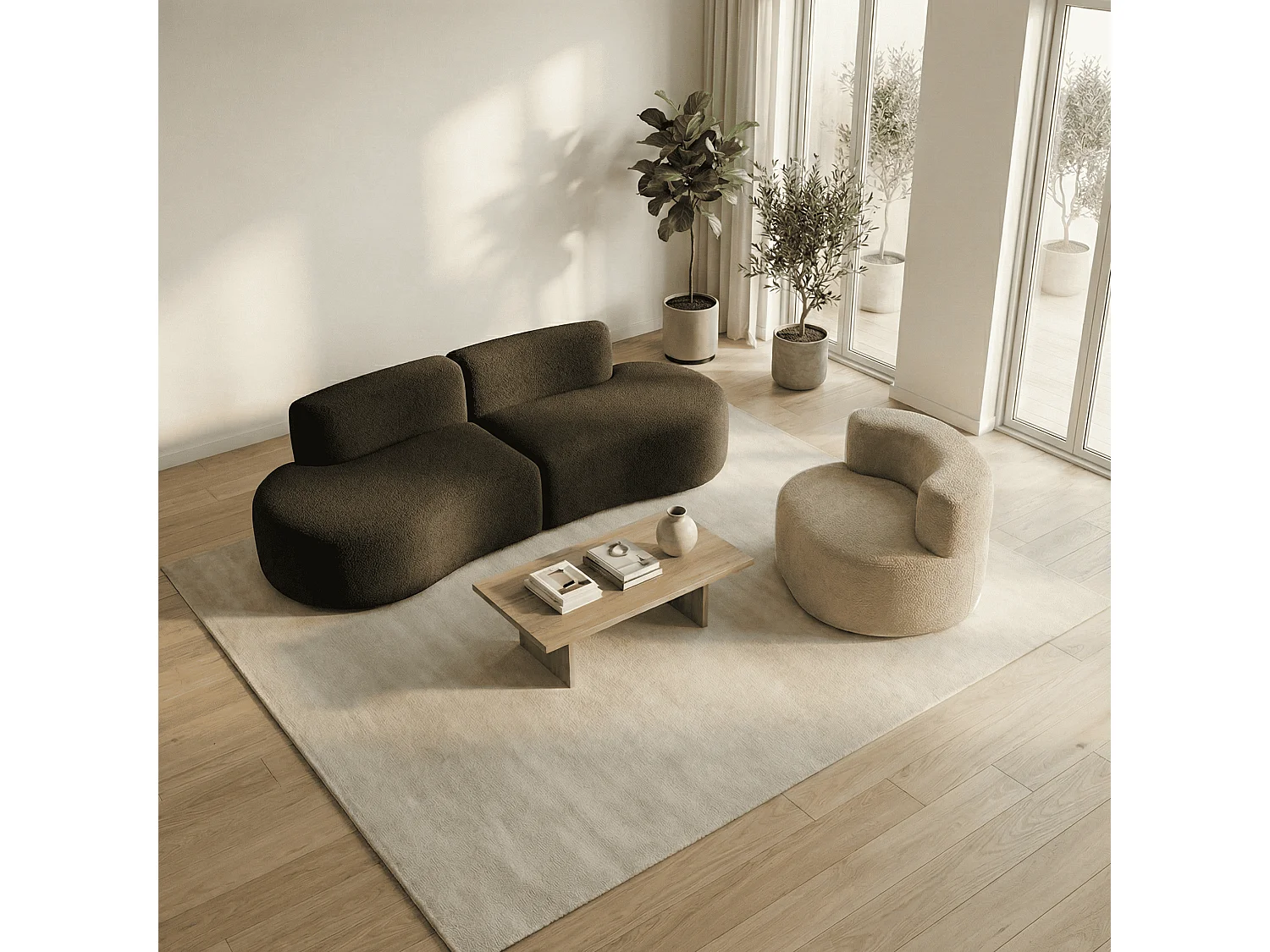 Coco Living Lounge-Set Sofa und Sessel - Schokolade und Sand