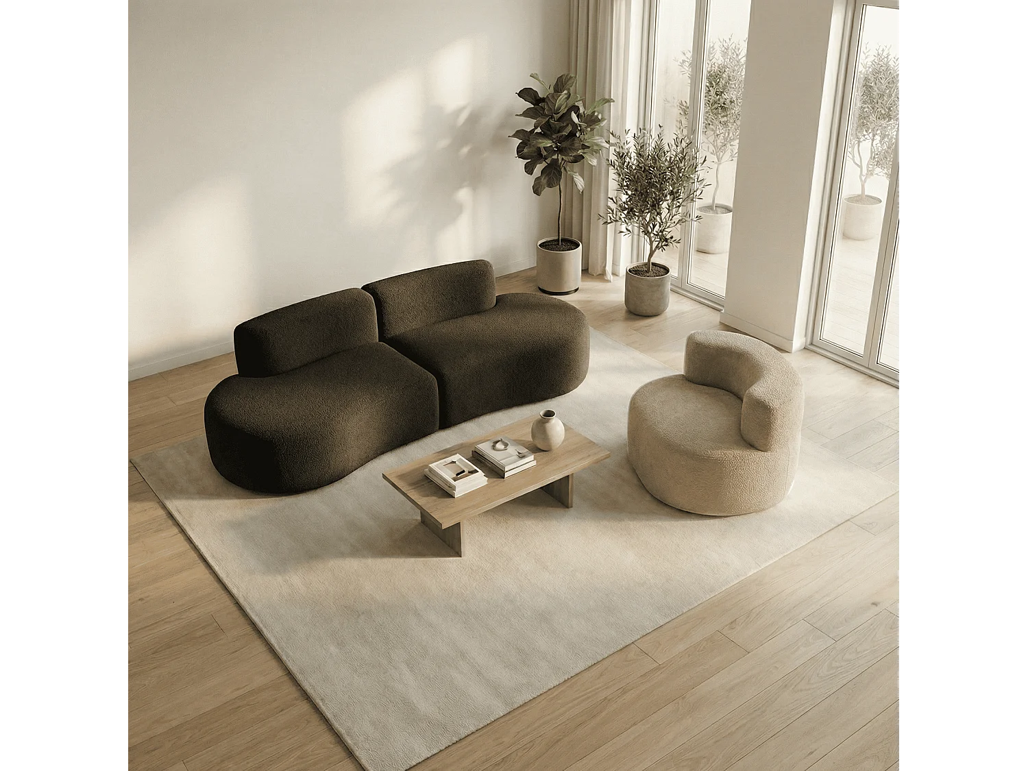 Coco Living Pack Lounge Canapé et fauteuil - chocolat et sable