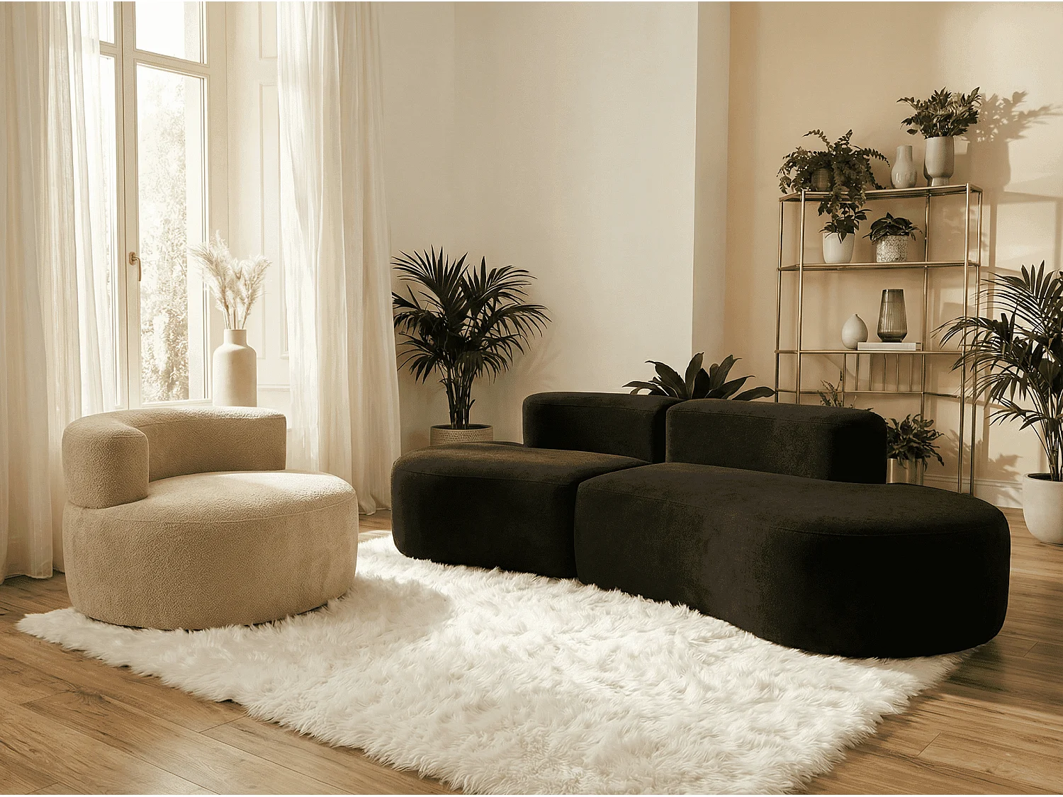 Coco Living Lounge Paket Soffa och Fåtölj - Choklad och Sand