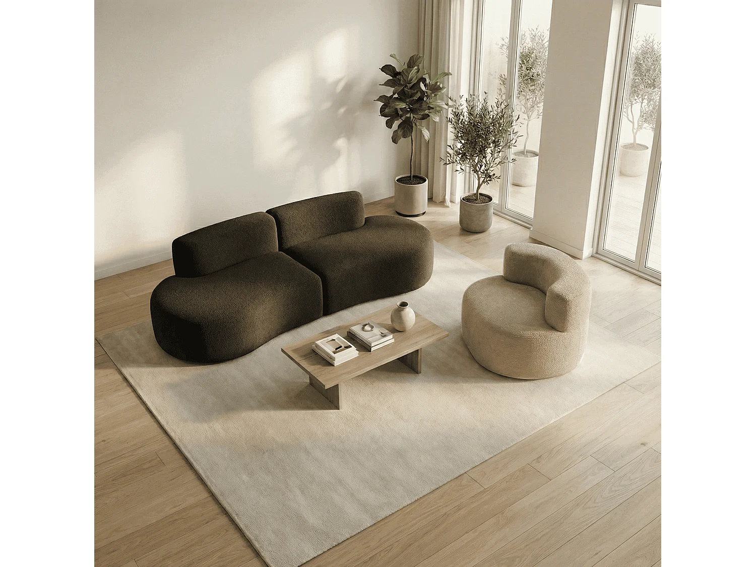 Coco Living Lounge Paket Soffa och Fåtölj - Choklad och Sand