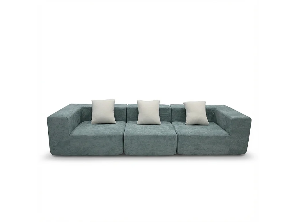 Canapé Compressé  3 places Pure en flannelle - Sauge et blanc