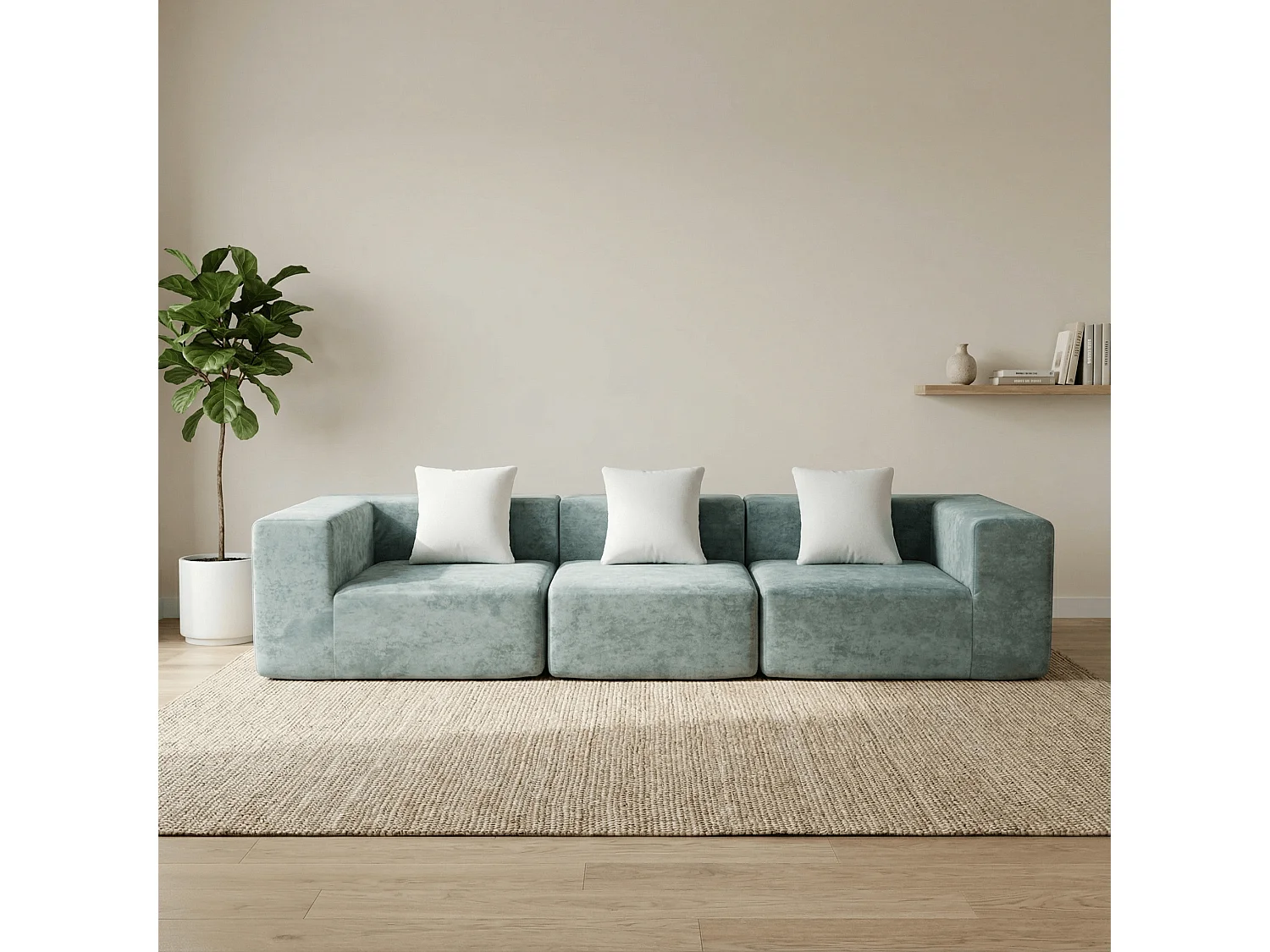 Coco Living Canapé Compressé  3 places Pure en flannelle - Sauge et blanc