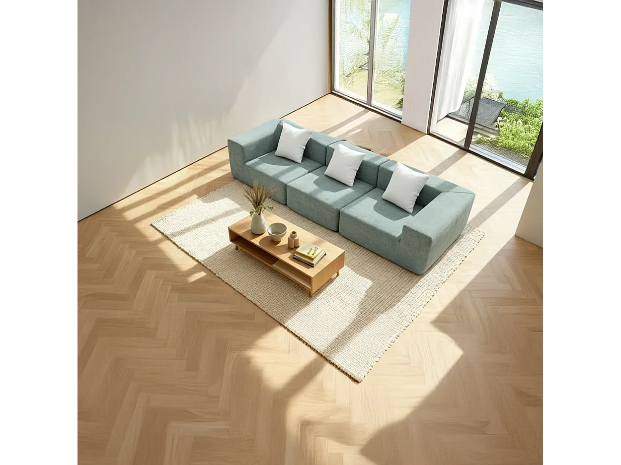 Coco Living Canapé Compressé  3 places Pure en flannelle - Sauge et blanc