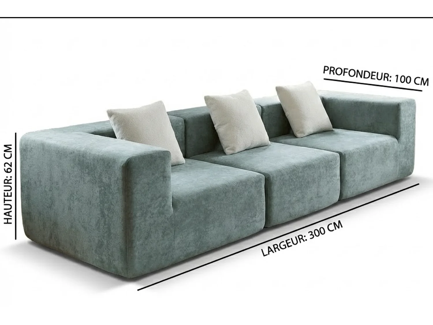 Coco Living Canapé Compressé  3 places Pure en flannelle - Sauge et blanc