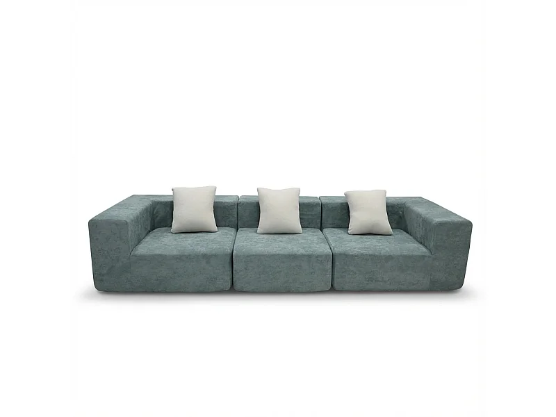 Canapé Compressé  3 places Pure en flannelle - Sauge et blanc