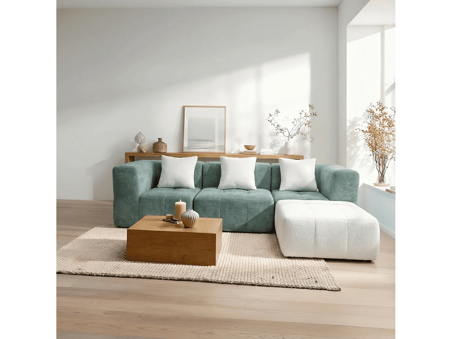 Coco Living Sofa Eden Komplett 3-Sitzer - Salbei Weiß