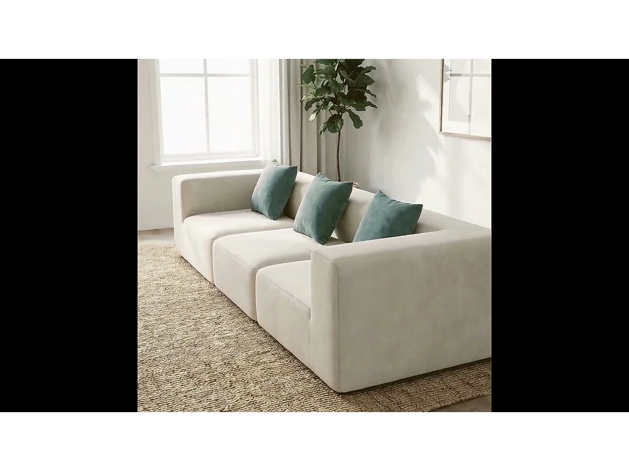 Coco Living Canapé Compressé  3 places Pure en flannelle - Blanc / Sauge